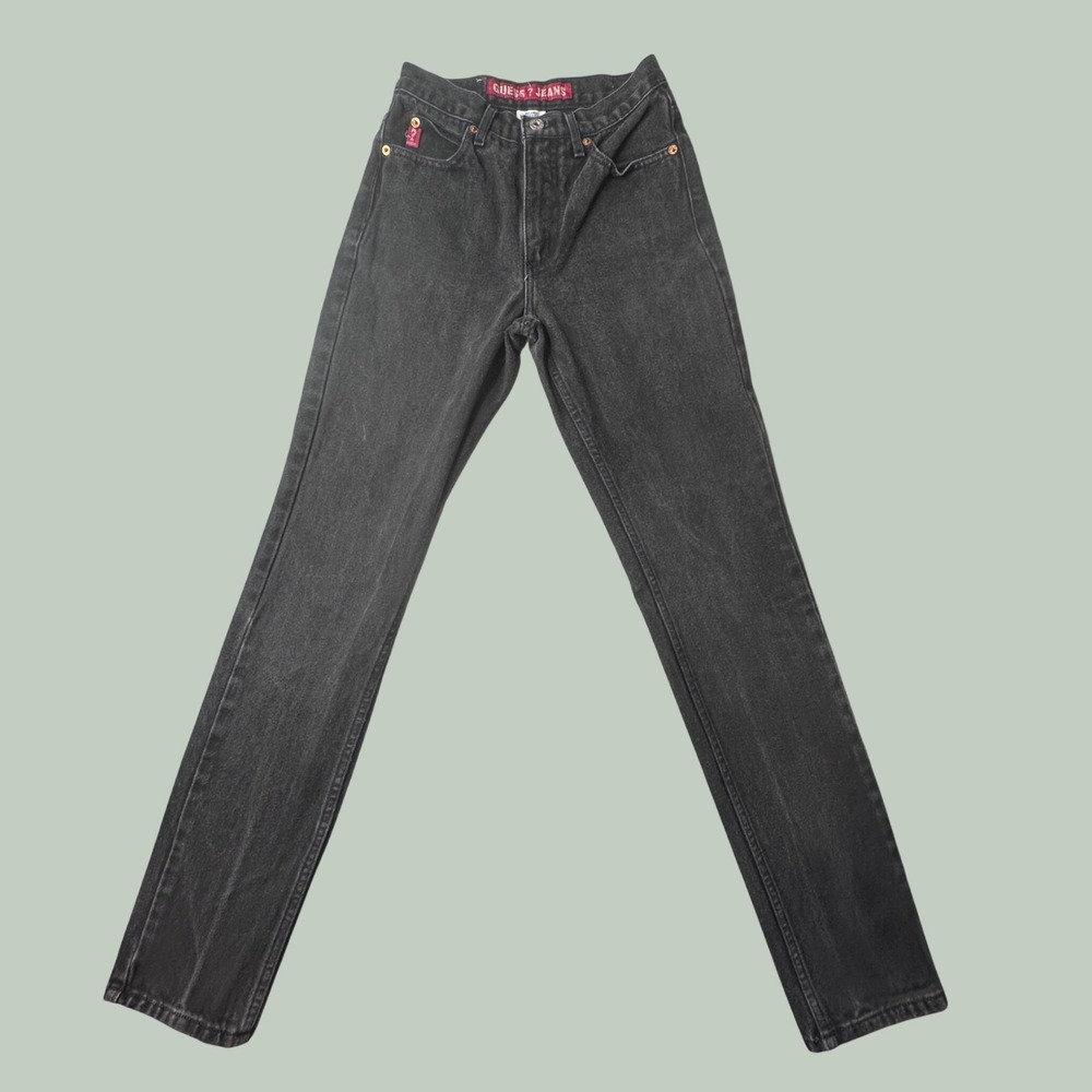 Vintage Guess Jeans Womens 24 Style 39050 LG Black Mid Rise Slim Straight Denim